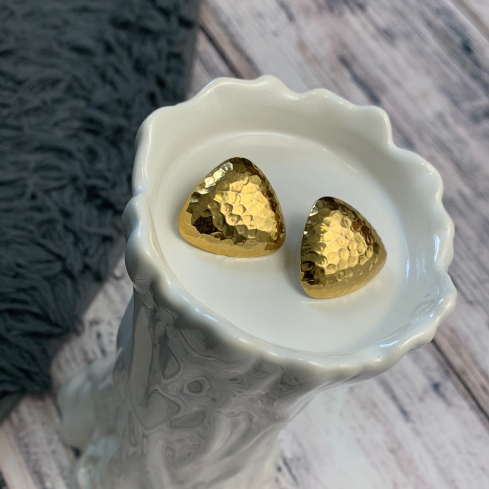Triangular Gold Hammered Metal Earrings